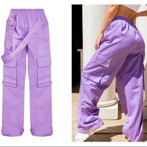Pretty Little Thing Purple Wide Leg Cargo Pants